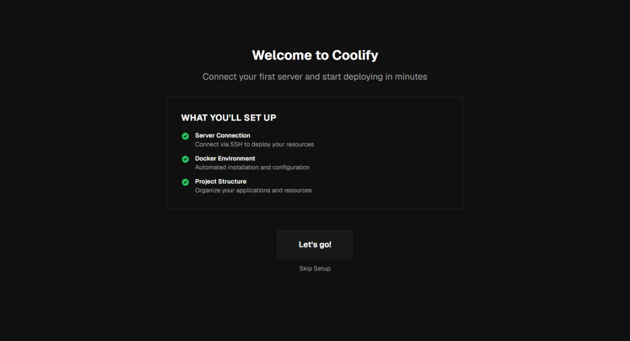 Coolify の Welcome 画面